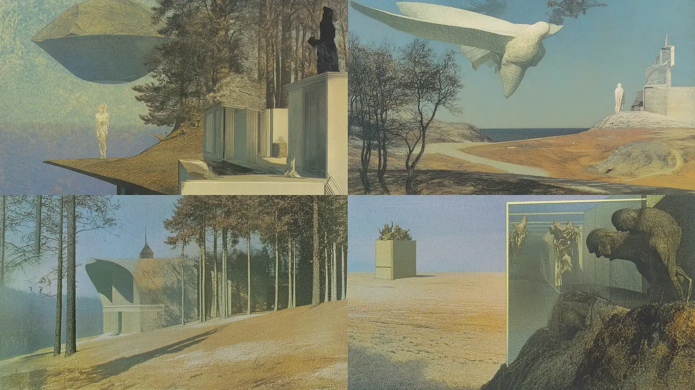 Ethereal Dreamscapes with Surrealist Undertones - Midjourney sref style
