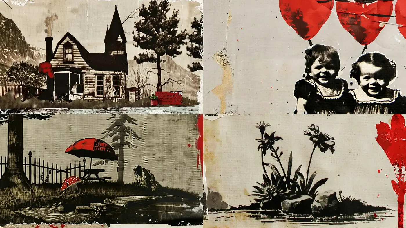 Aged Canvas of Red and Black: Textural Homage to Time-Worn Memories - Midjourney sref style