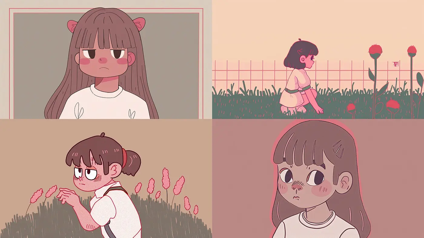 Rosy Blush and Pastel Nostalgia: A Homage to Soft-Hued Anime Reverie - Midjourney sref style