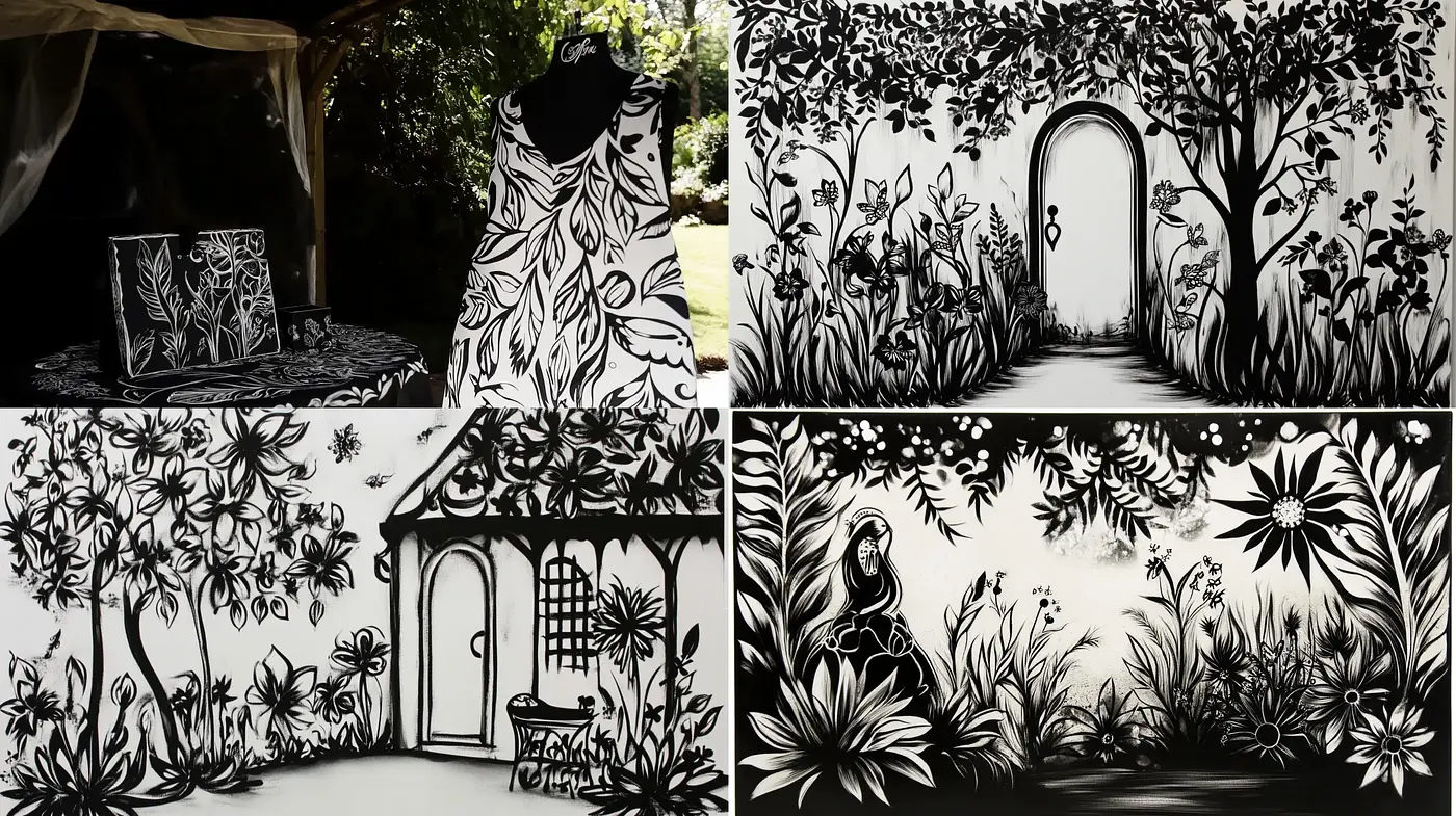 Monochrome Botanical Silhouette Imagery - Midjourney sref style
