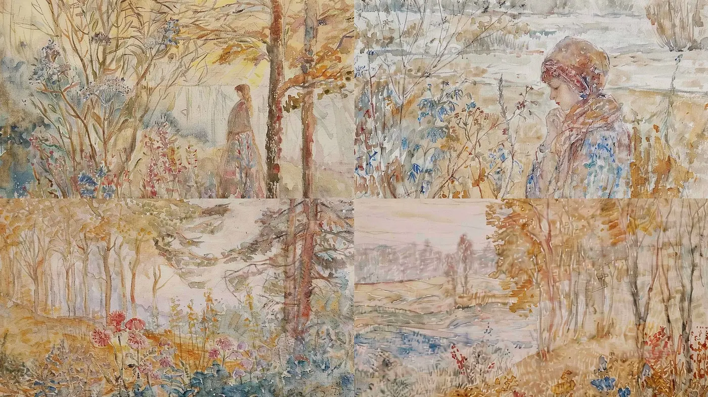 Whimsical Watercolor Garden Mosaic - Midjourney sref style