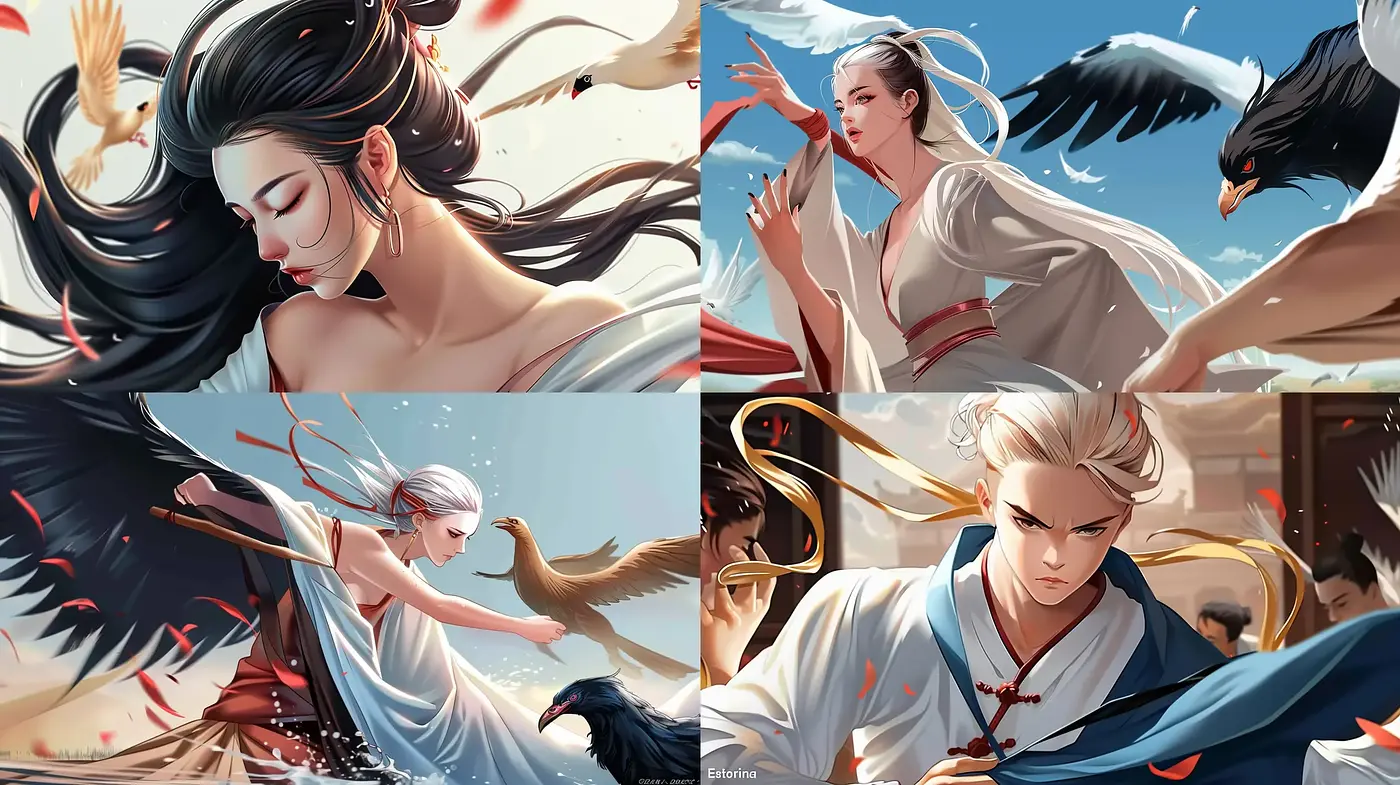 Ethereal Elegance of East Asian Mythology Rendered in Digital Brushwork - Midjourney sref style