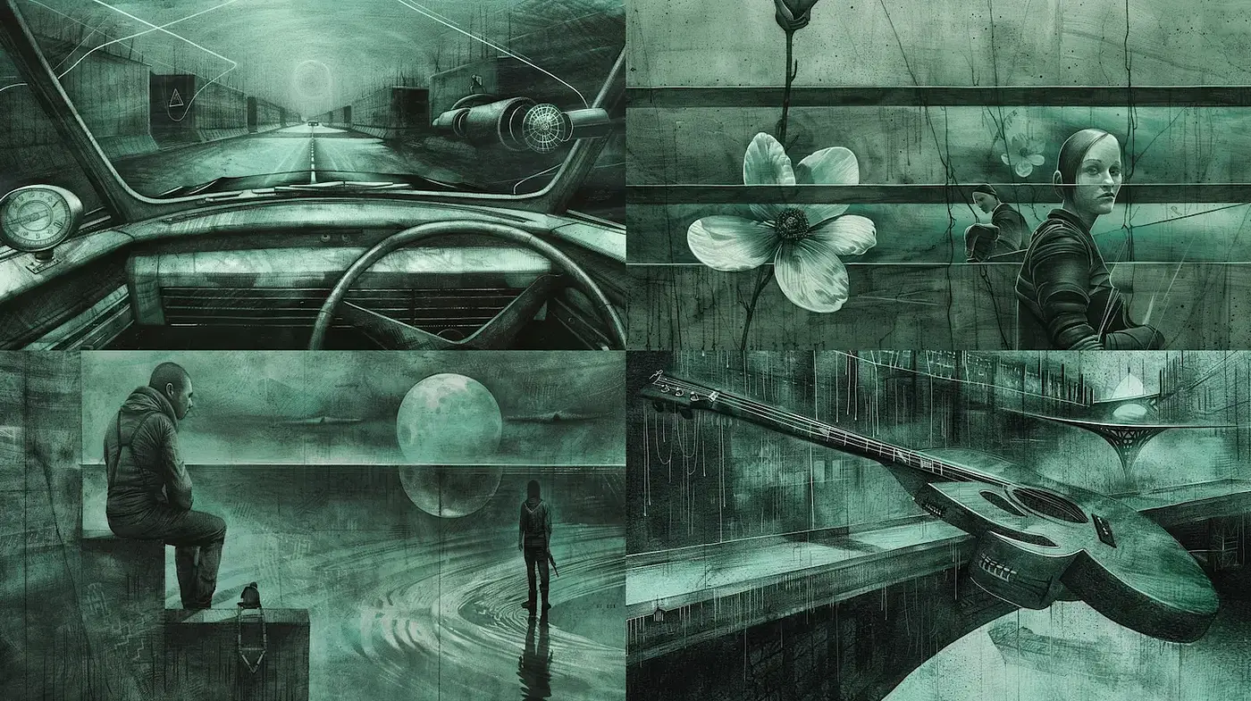 Mystical and Surreal Urban Landscapes with a Monochromatic Palette - Midjourney sref style