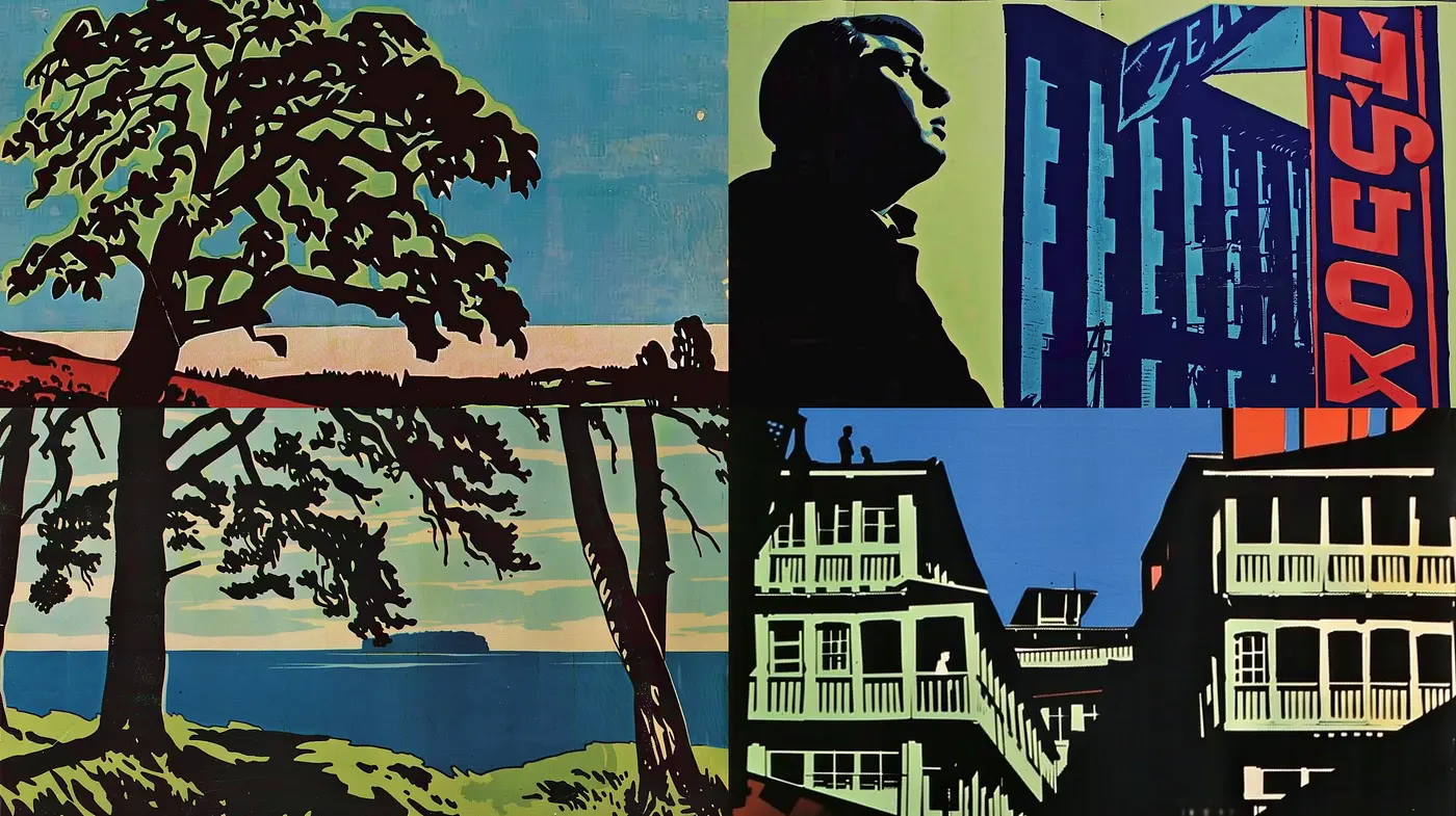 Silhouetted Contrasts and Refined Lines in Stylized Narratives - Midjourney sref style