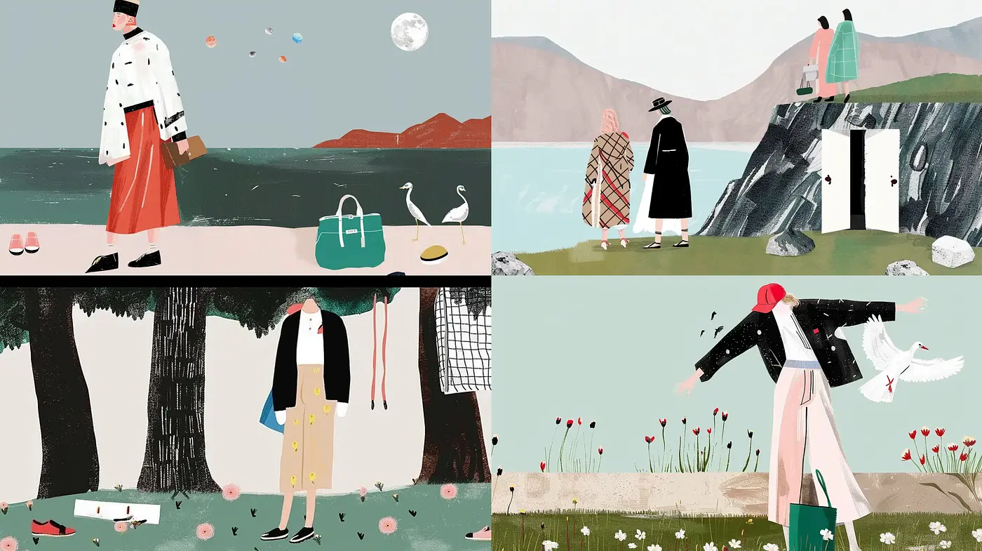 Contemporary Minimalist Illustrations with a Soothing Pastel Palette - Midjourney sref style