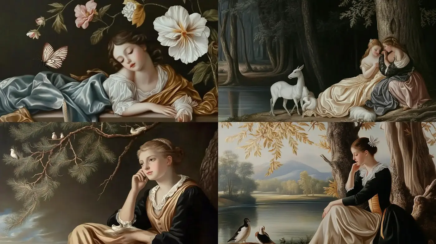 Ethereal Classical Reverie: A Study in Baroque-Inspired Digital Paintings - Midjourney sref style
