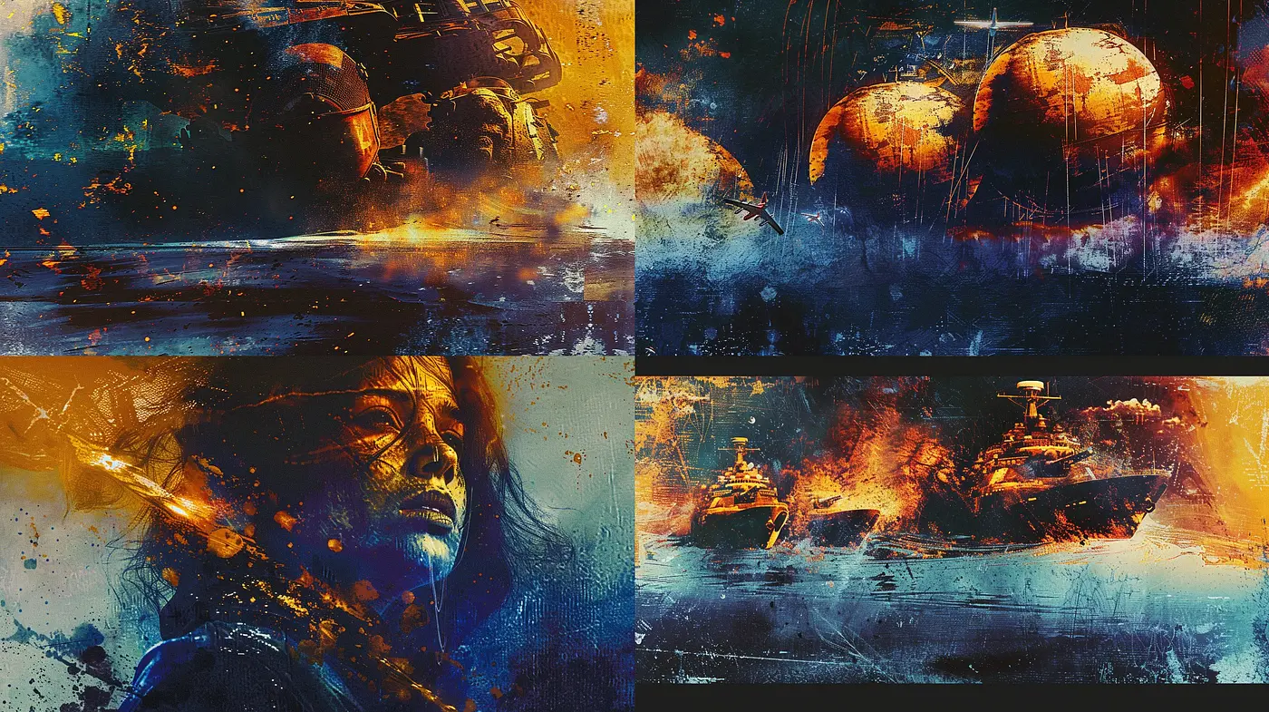 Dystopian Brushwork: A Fusion of Digital Artistry and Textured Impressions - Midjourney sref style