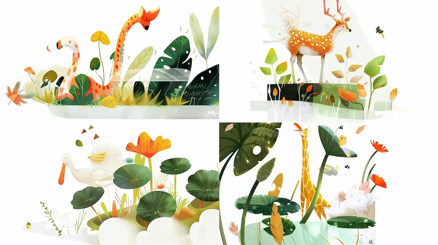 Whimsical Nature in Pastel: A Dreamy Fauna and Flora Series - Midjourney sref style