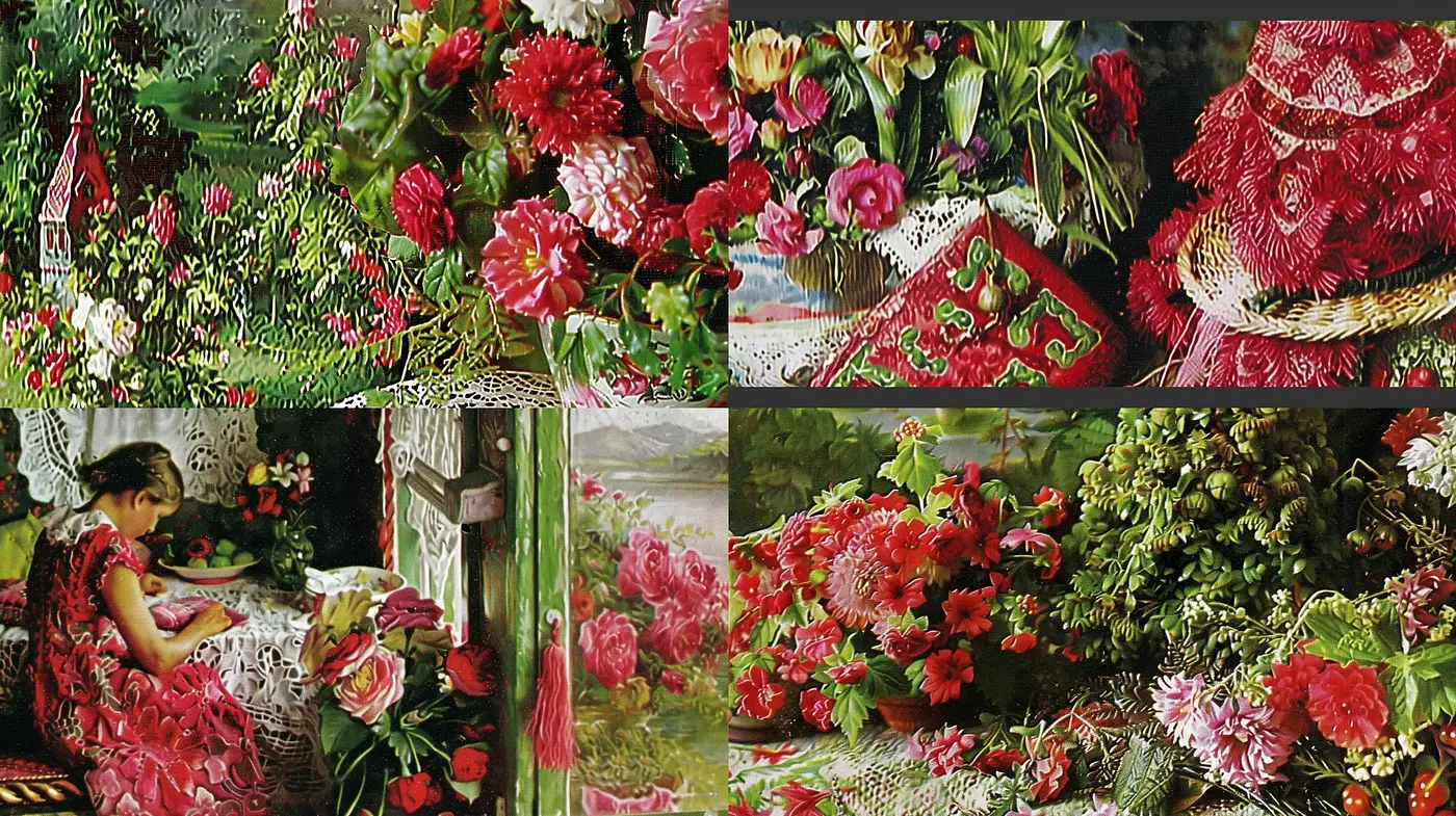 Floral Abundance in Textured Impressions - Midjourney sref style