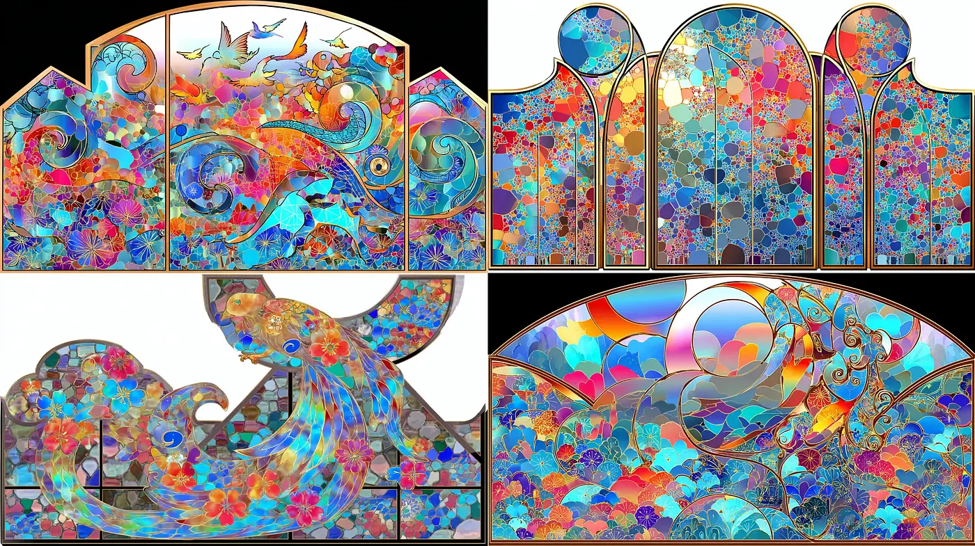 Vibrant Stained Glass Art with Fluid Shapes and Organic Patterns - Midjourney sref style
