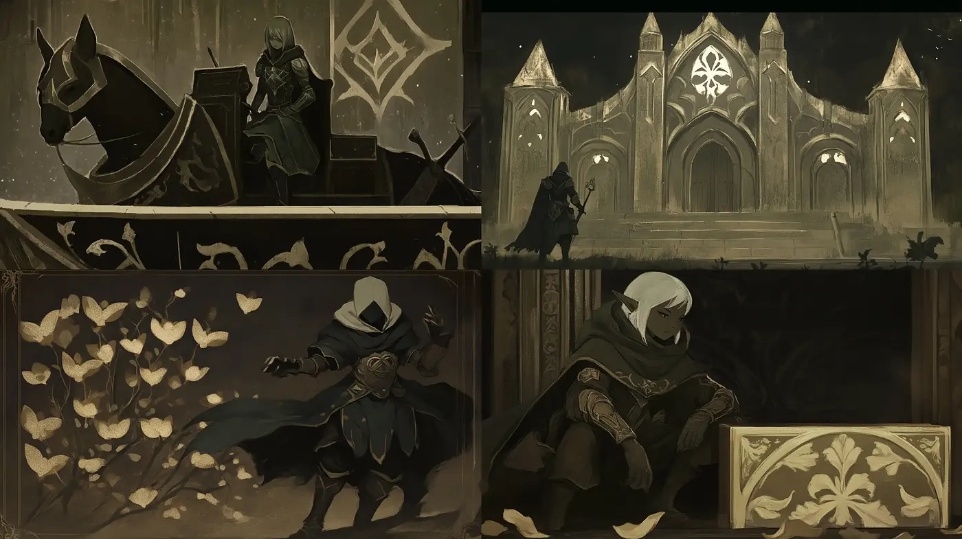 Monochromatic Medieval Mystery - Consistent Gothicism Across Four Tales - Midjourney sref style