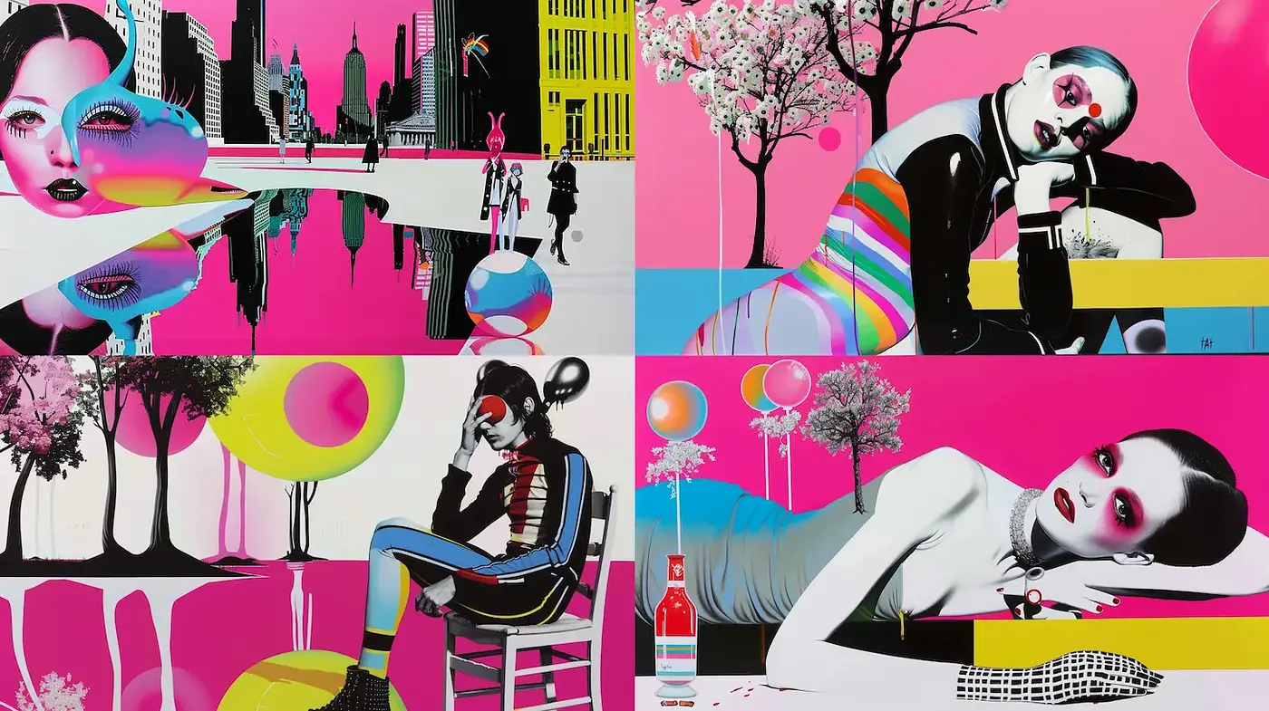 Vibrant Digital Pop Art with Bold Colors and Fashionable Themes - Midjourney sref style