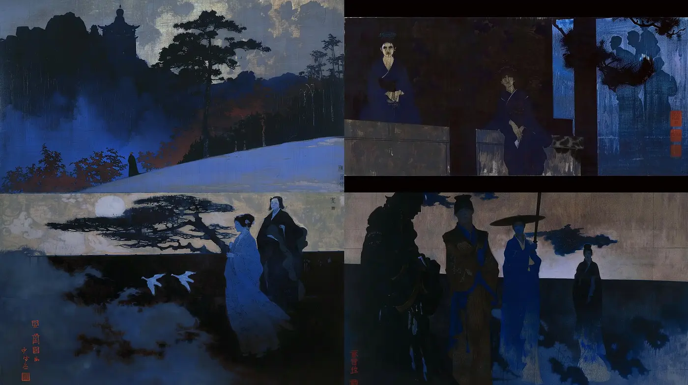 Nocturnal Elegance in Dreamlike Tableaus - Midjourney sref style