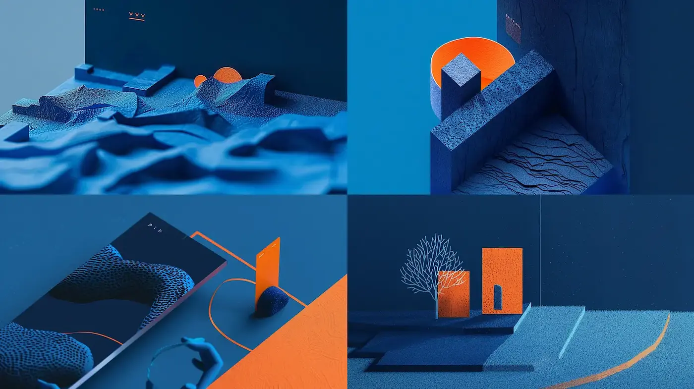 Geometric abstraction with a modern twist featuring dynamic textures and hues - Midjourney sref style