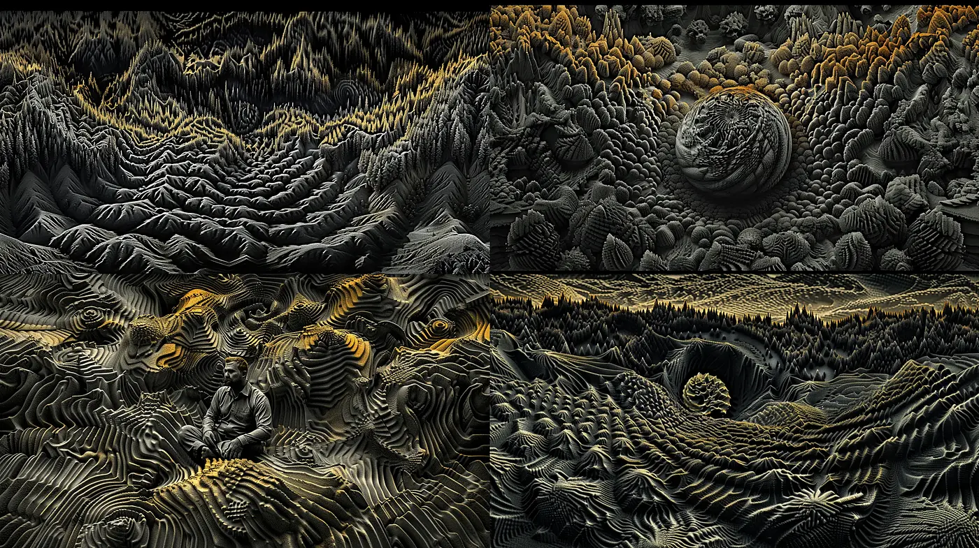Ethereal Textured Landscapes in Monochromatic Vision - Midjourney sref style
