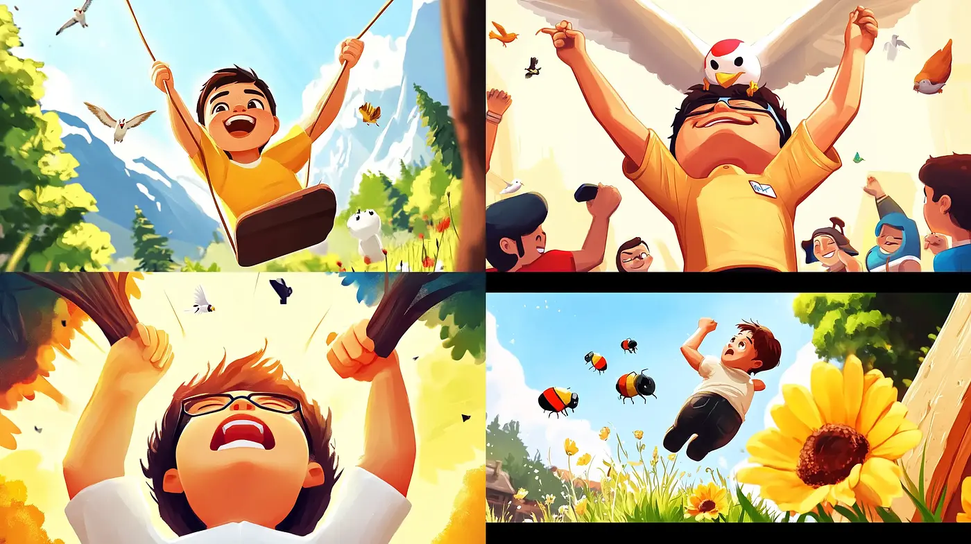 Sunlit Childhood Bliss and Adventure Portrayed in Warm Tones - Midjourney sref style