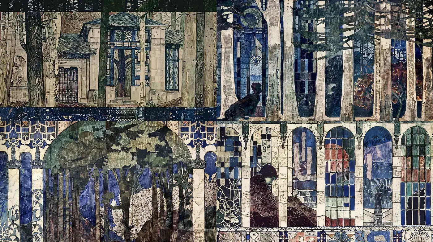 Intricate Art Nouveau Inspired Collage with a Mystic Atmosphere - Midjourney sref style