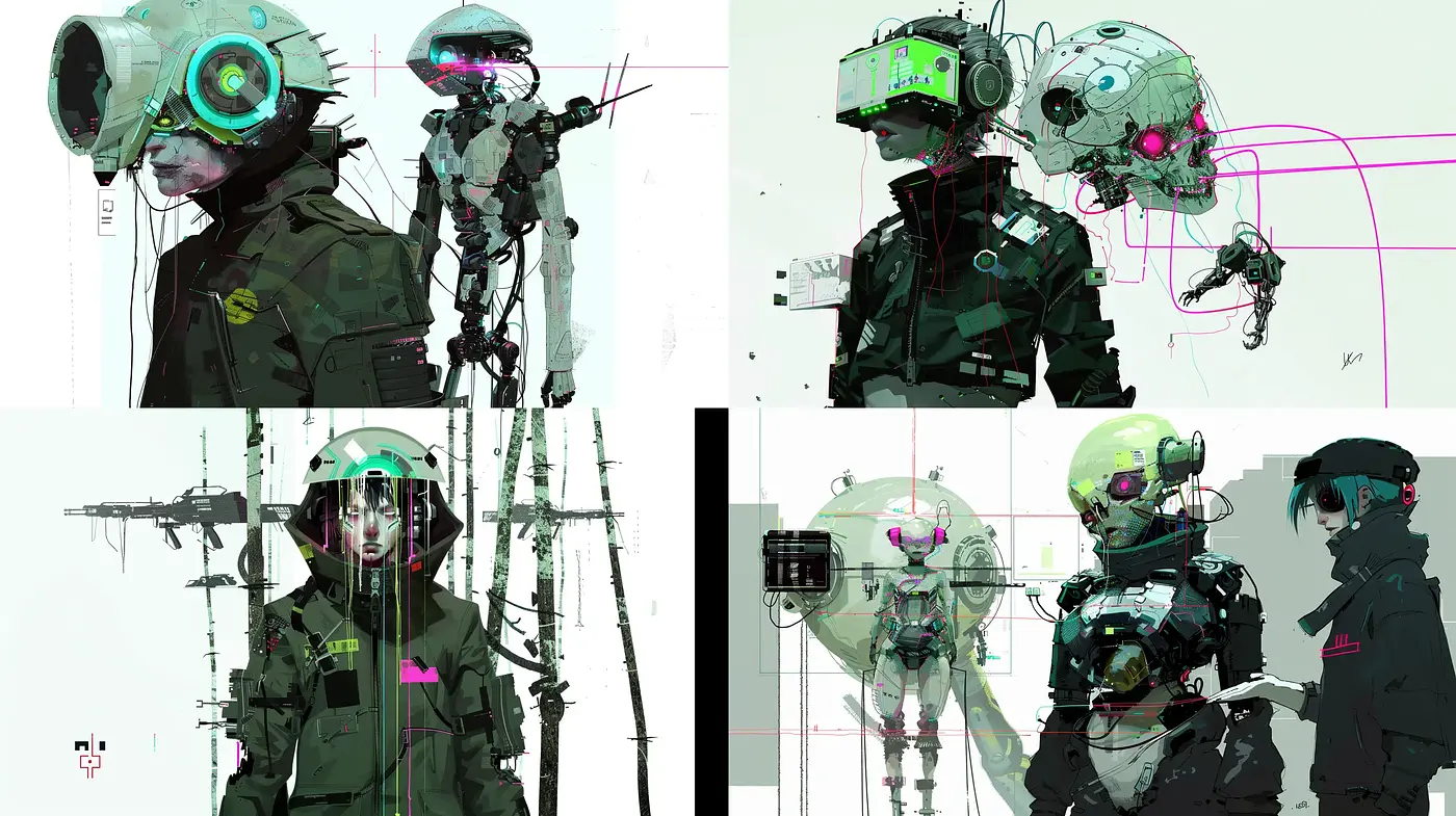 Futuristic Cybernetic Synthesis with a Neon Accent - Midjourney sref style