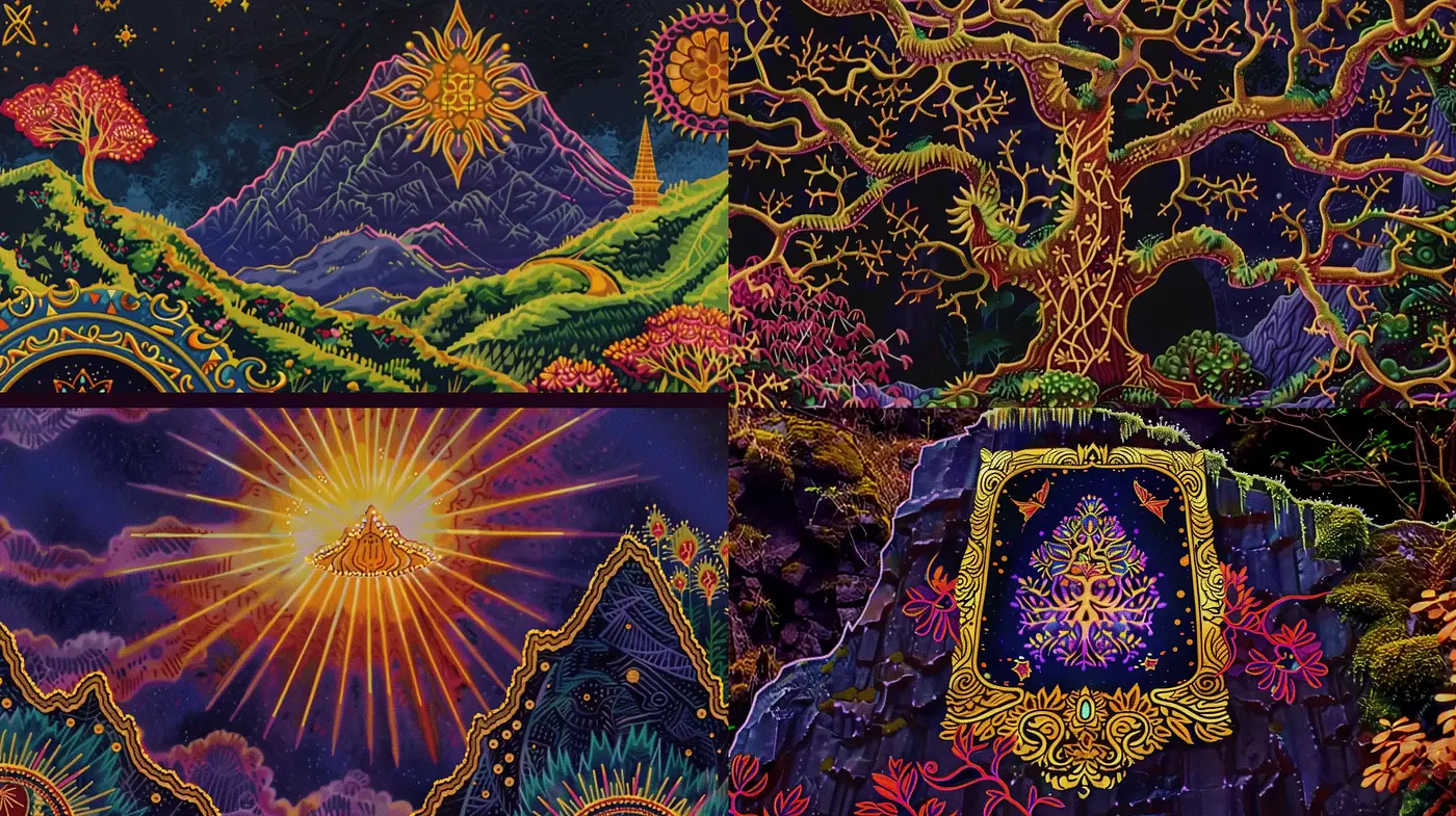 Psychedelic Nature and Celestial Dreamscape Symphony - Midjourney sref style
