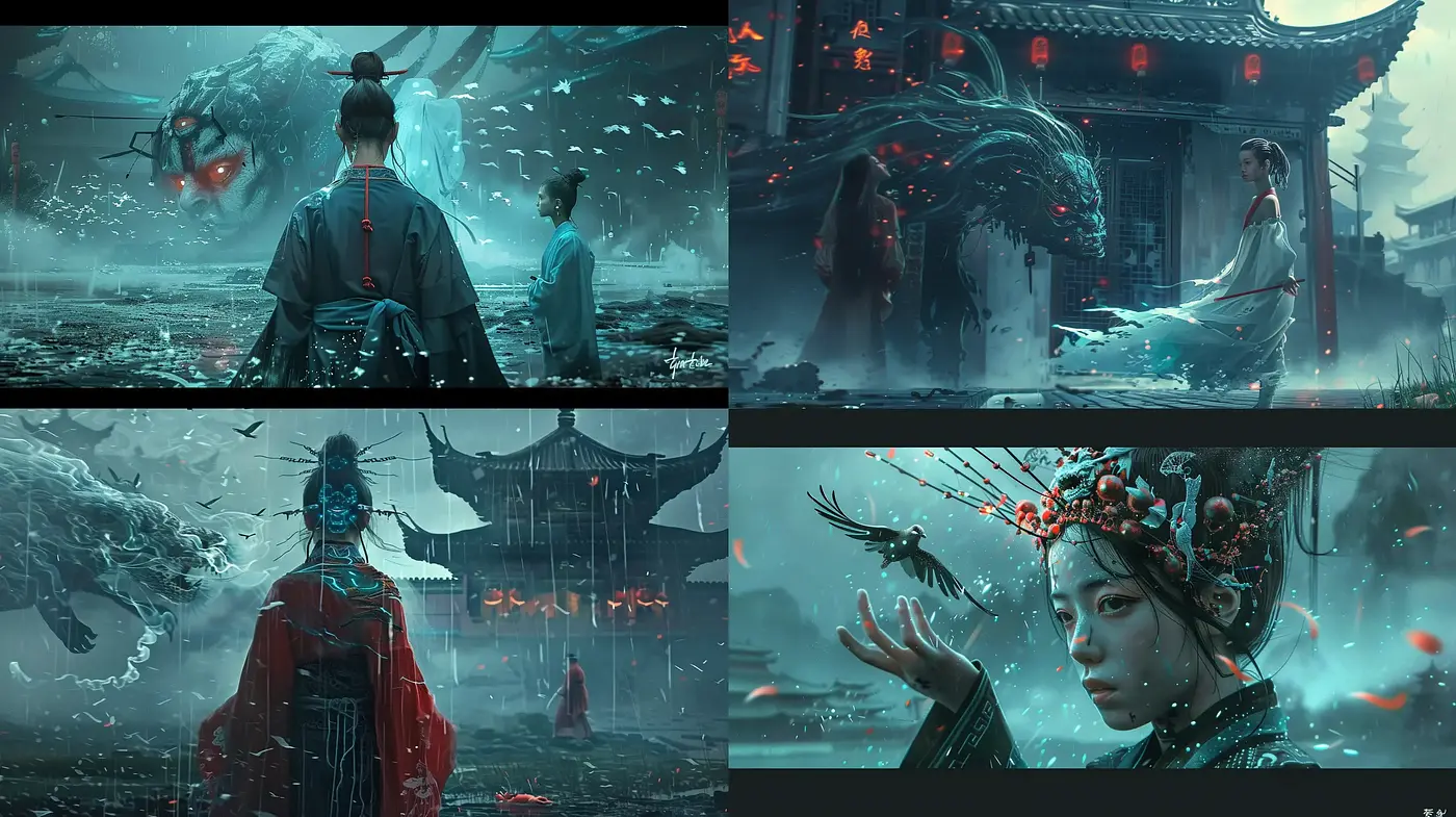 Ethereal Cyberpunk Fantasy Fusion - Midjourney sref style