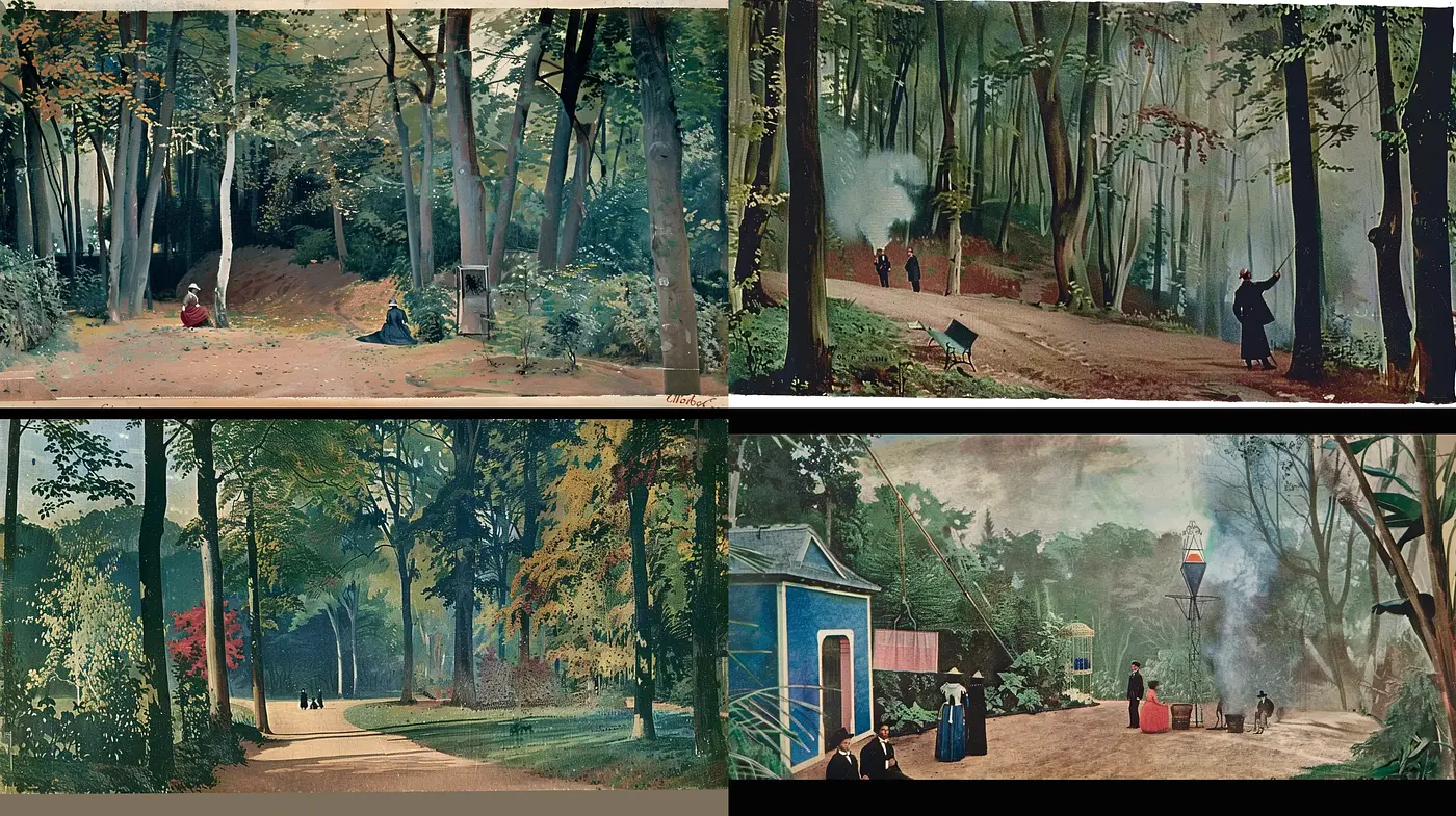 Serene Pastoral Landscapes with a Harmonic Blend of Nature and Human Presence - Midjourney sref style
