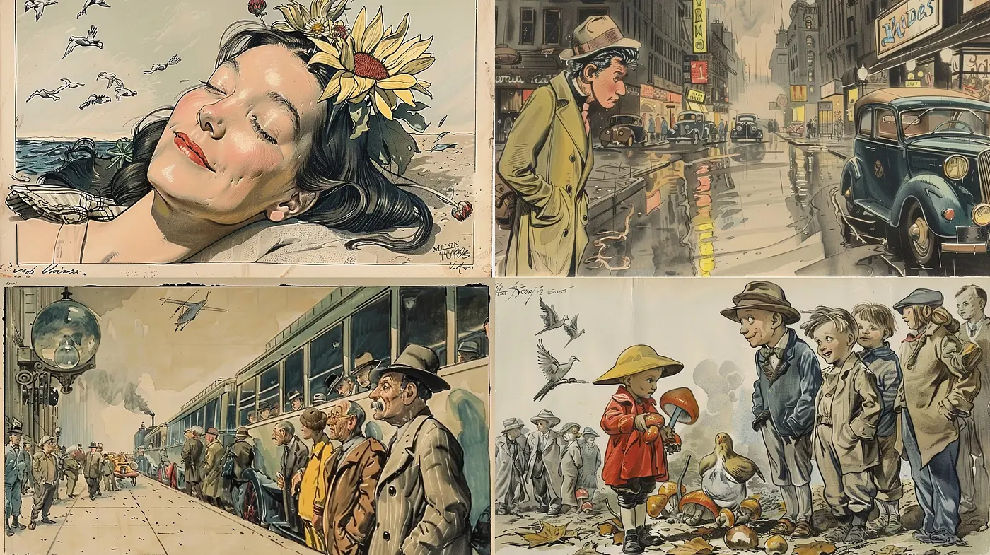 Nostalgic Narratives in Sepia Tones: A Homage to Vintage Illustration and Classical Realism - Midjourney sref style