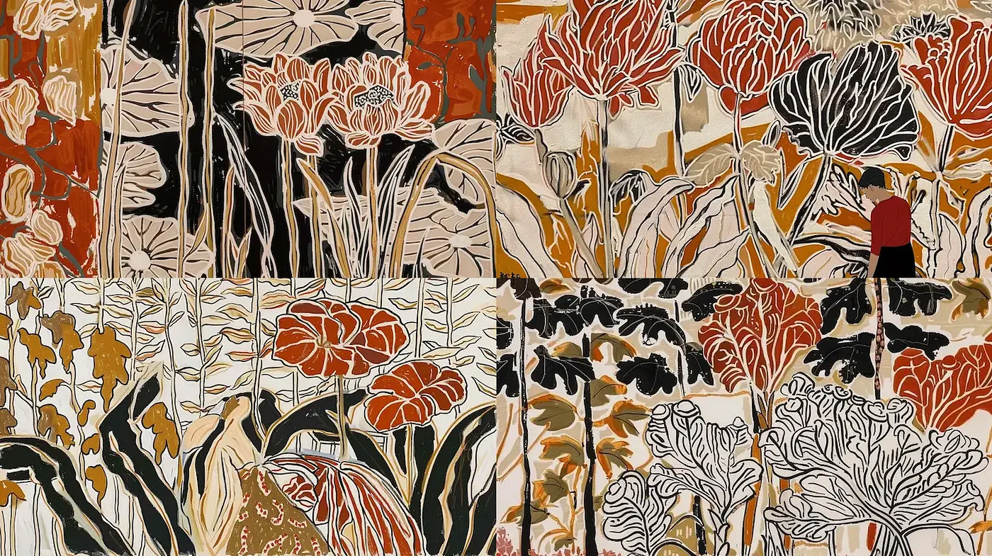 Intricate Floral Patterns with a Touch of Modern Art - Midjourney sref style
