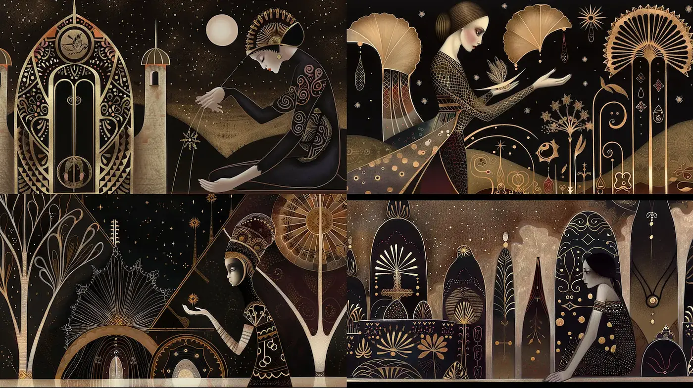 Elegant and Mystical Art with Art Nouveau and Ethereal Vibes - Midjourney sref style