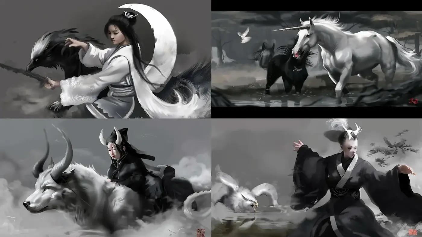 Ethereal Fantasy Artwork with Mythical Creatures - Midjourney sref style