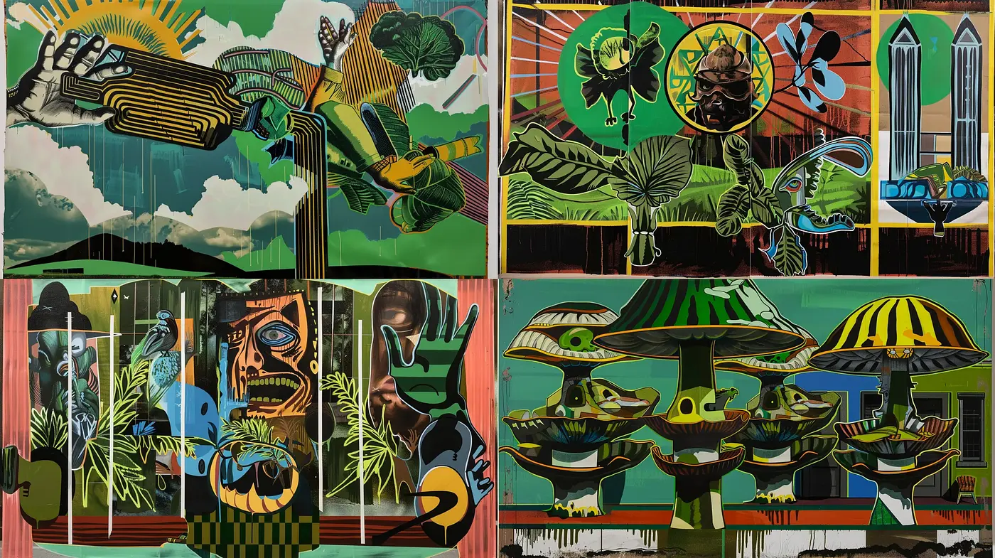 Eclectic Botanical Collage with Surrealist Undertones - Midjourney sref style