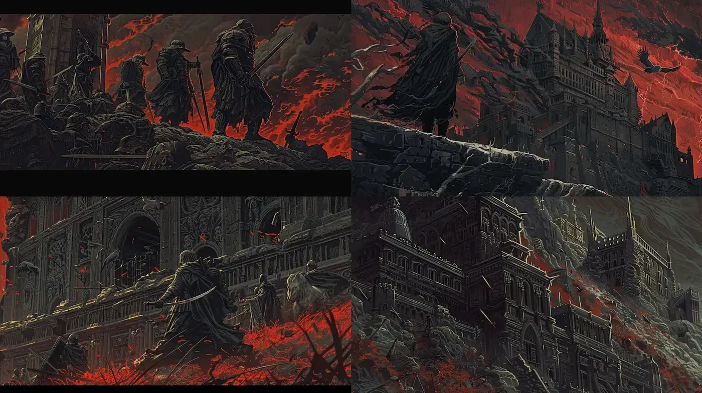 Dark and Atmospheric Fantasy Landscape with a Gothic Influence - Midjourney sref style
