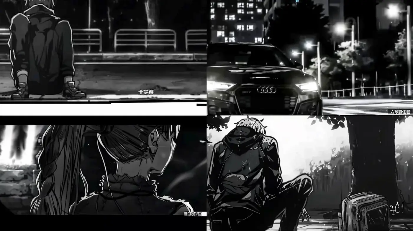 Dramatic Black and White Urban Noir with a Striking Emotional Depth - Midjourney sref style