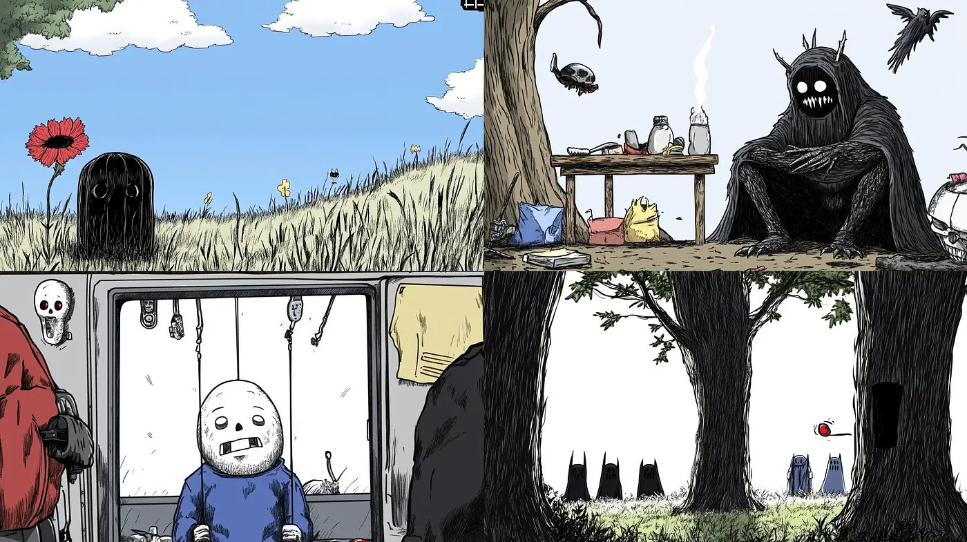 Stylized Graphic Novel Artistry with Surreal Overtones - Midjourney sref style
