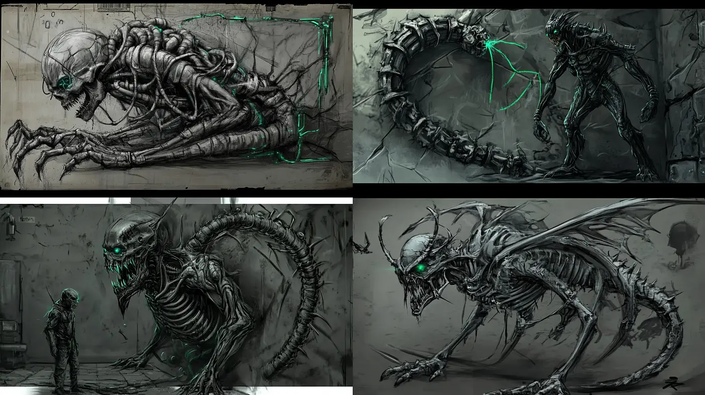 Monochromatic Macabre: A Study in Shadow and Alien Horrors - Midjourney sref style