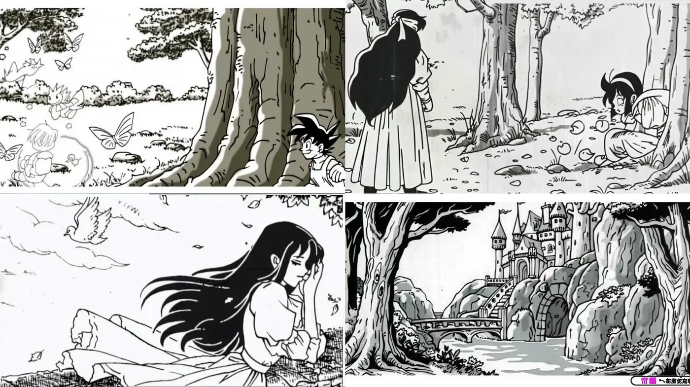 Monochromatic Storybook Reverie: A Journey Through Stylized Inked Illustrations - Midjourney sref style