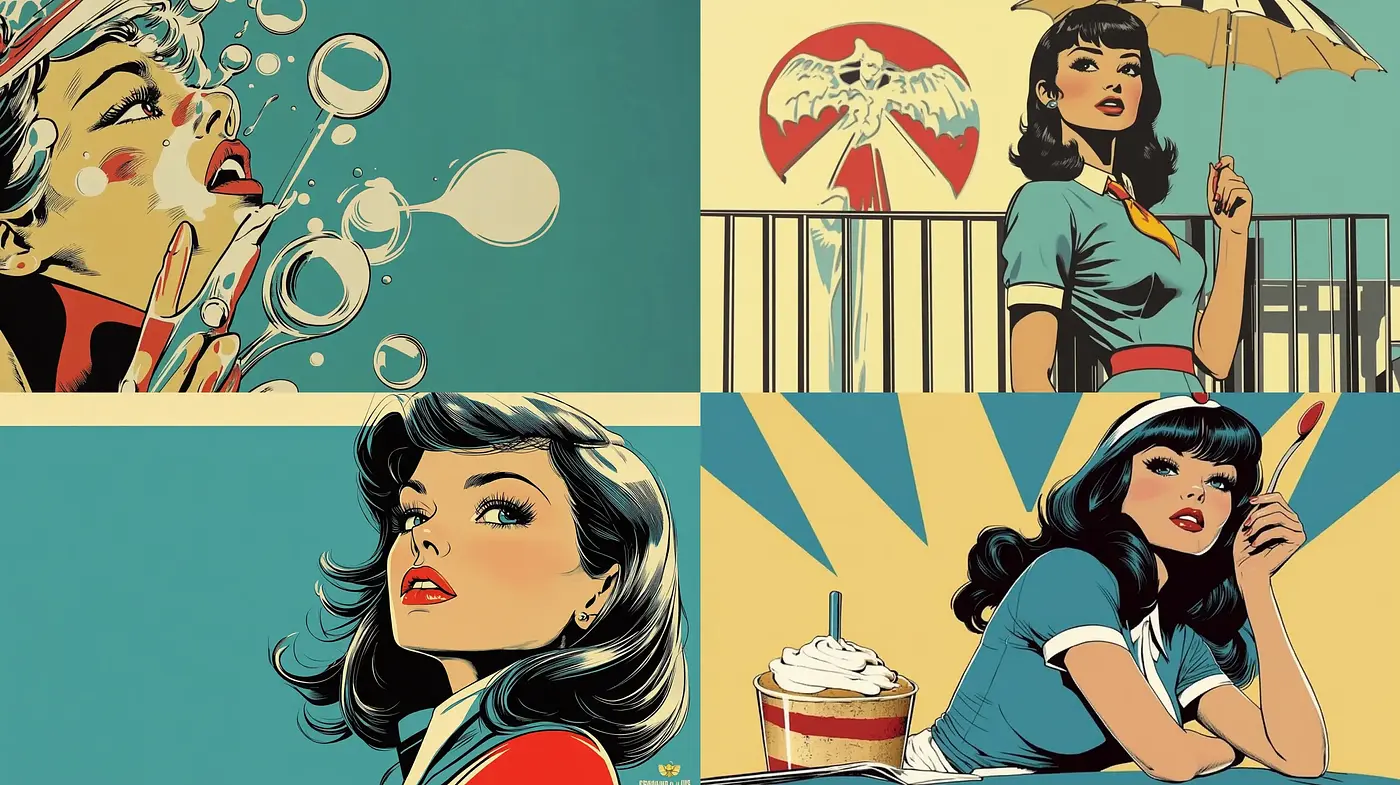 Retro Pop Art Panache with a Modern Graphic Novel Twist - Midjourney sref style