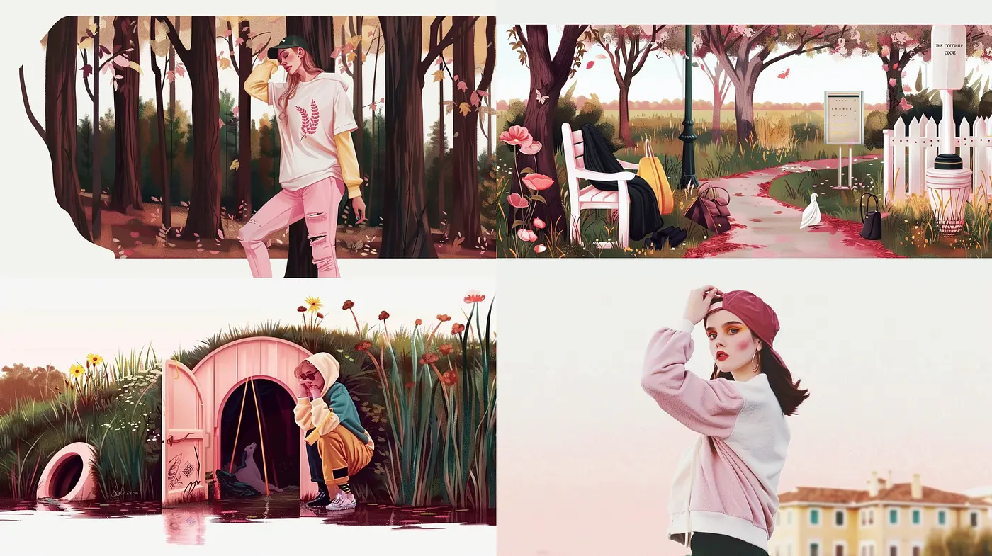Whimsical Pastel Dreamscape: A Consistent Style Uniting Different Scenes and Characters - Midjourney sref style