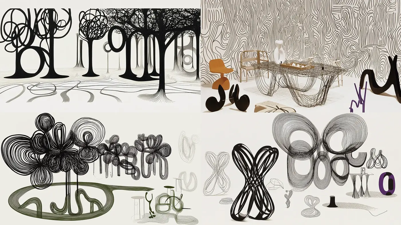 Abstract Linear Forms with Monochromatic Earth Tones and Surrealist Influence - Midjourney sref style