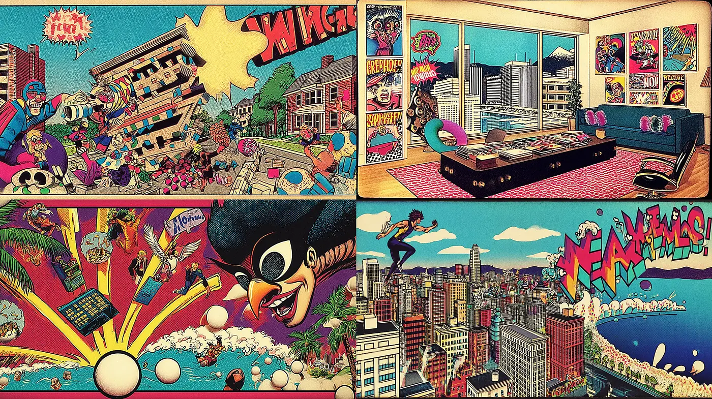 Dynamic and Vibrant Comic-Style Visuals with Urban Elements - Midjourney sref style