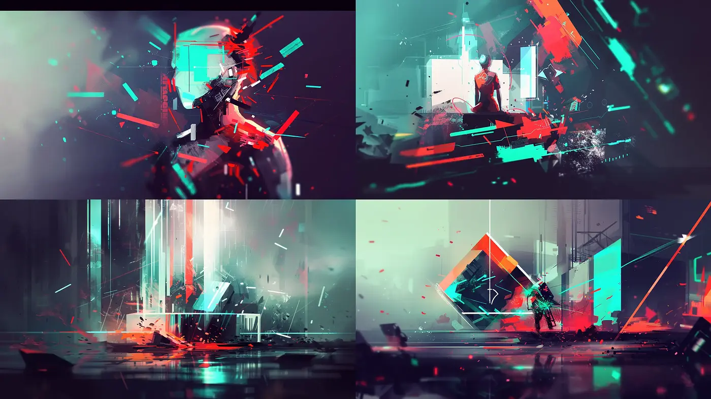 Futuristic Neon Glitch Art with Abstract Geometric Influence - Midjourney sref style