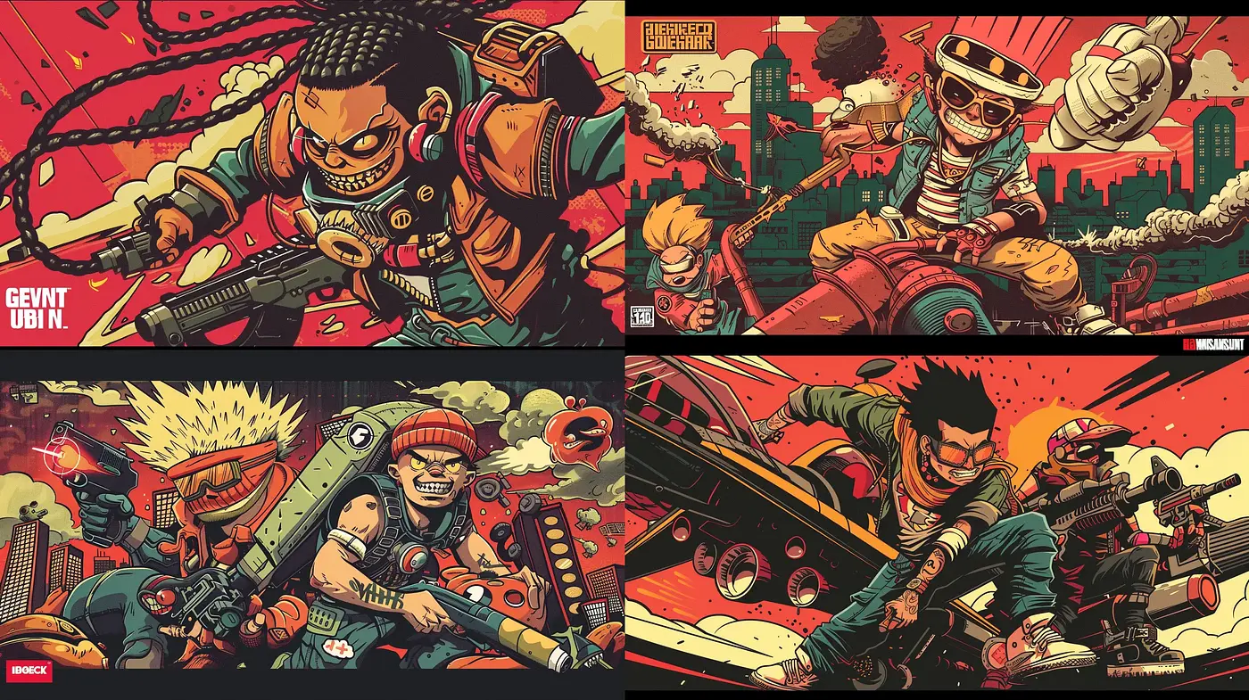 Dystopian Retrofuturism with Vivid Comic Book Flair - Midjourney sref style