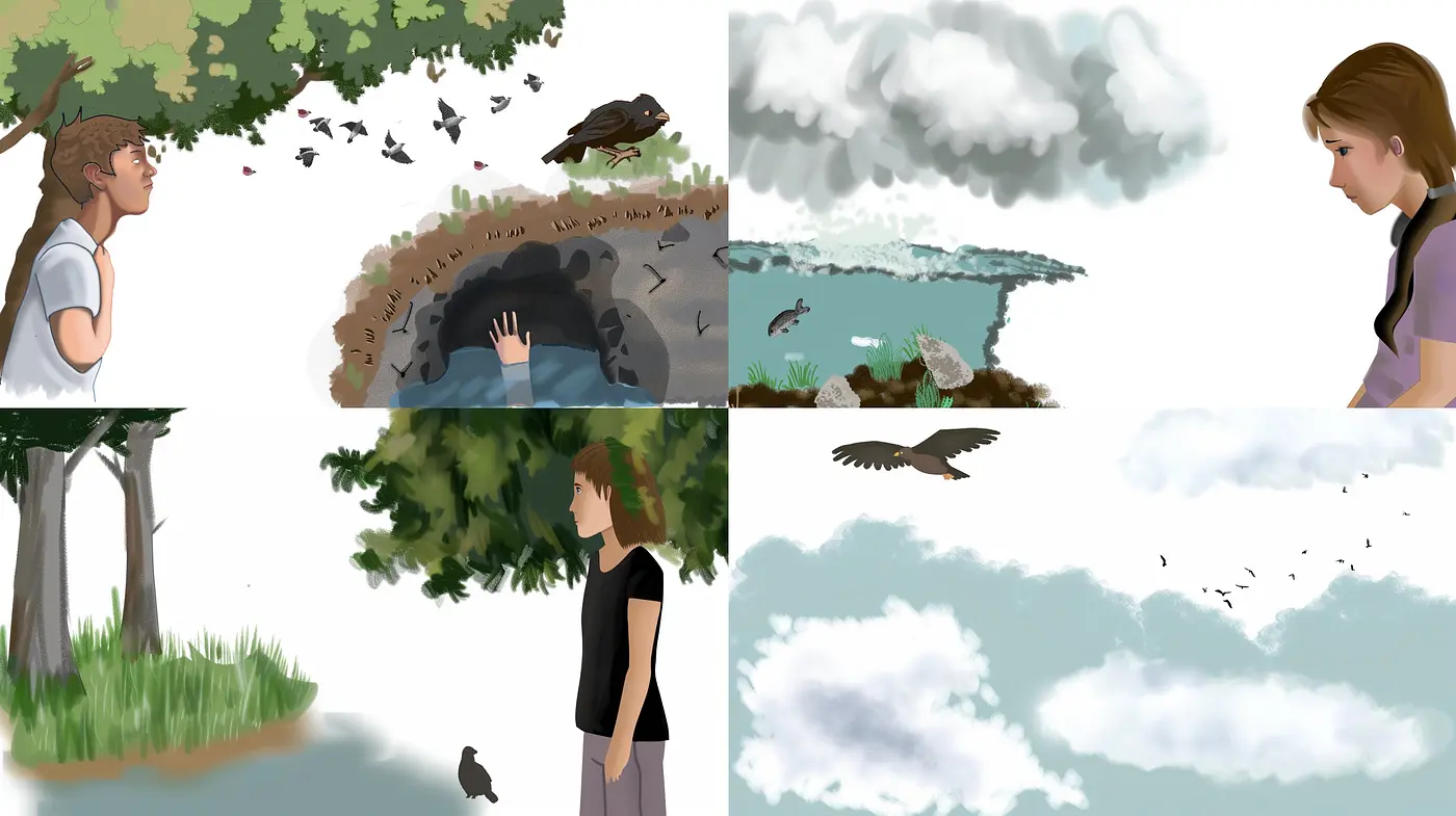 Serene Natural Vistas: A Consistent Harmony of Soothing Earth Tones and Soft Visual Textures in Digital Illustration - Midjourney sref style