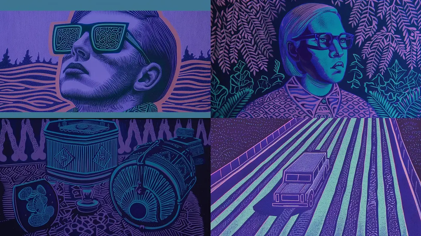 Vibrant Surrealism with Retro Aesthetics and Comic Influence - Midjourney sref style