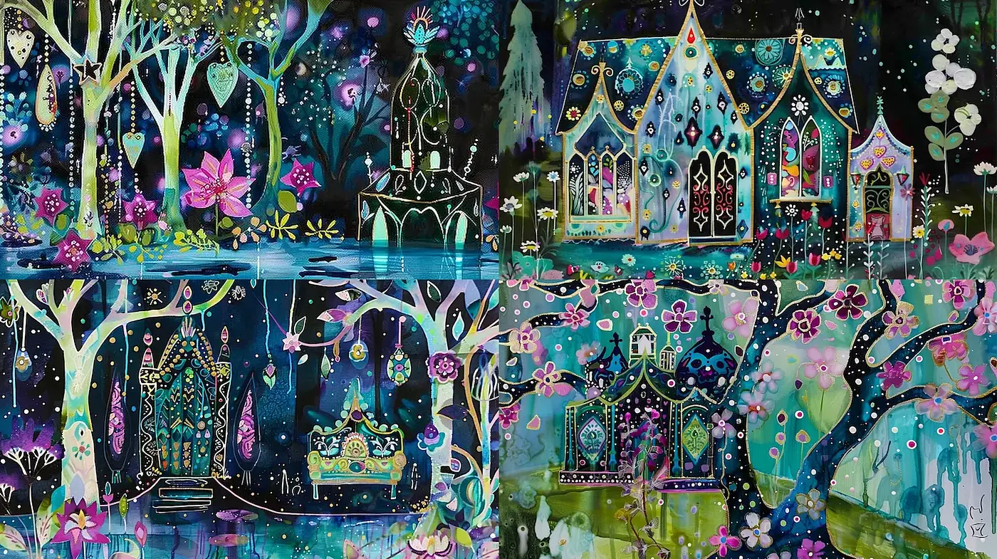 Whimsical Enchanted Forest Style with Dark, Mystical Elements - Midjourney sref style