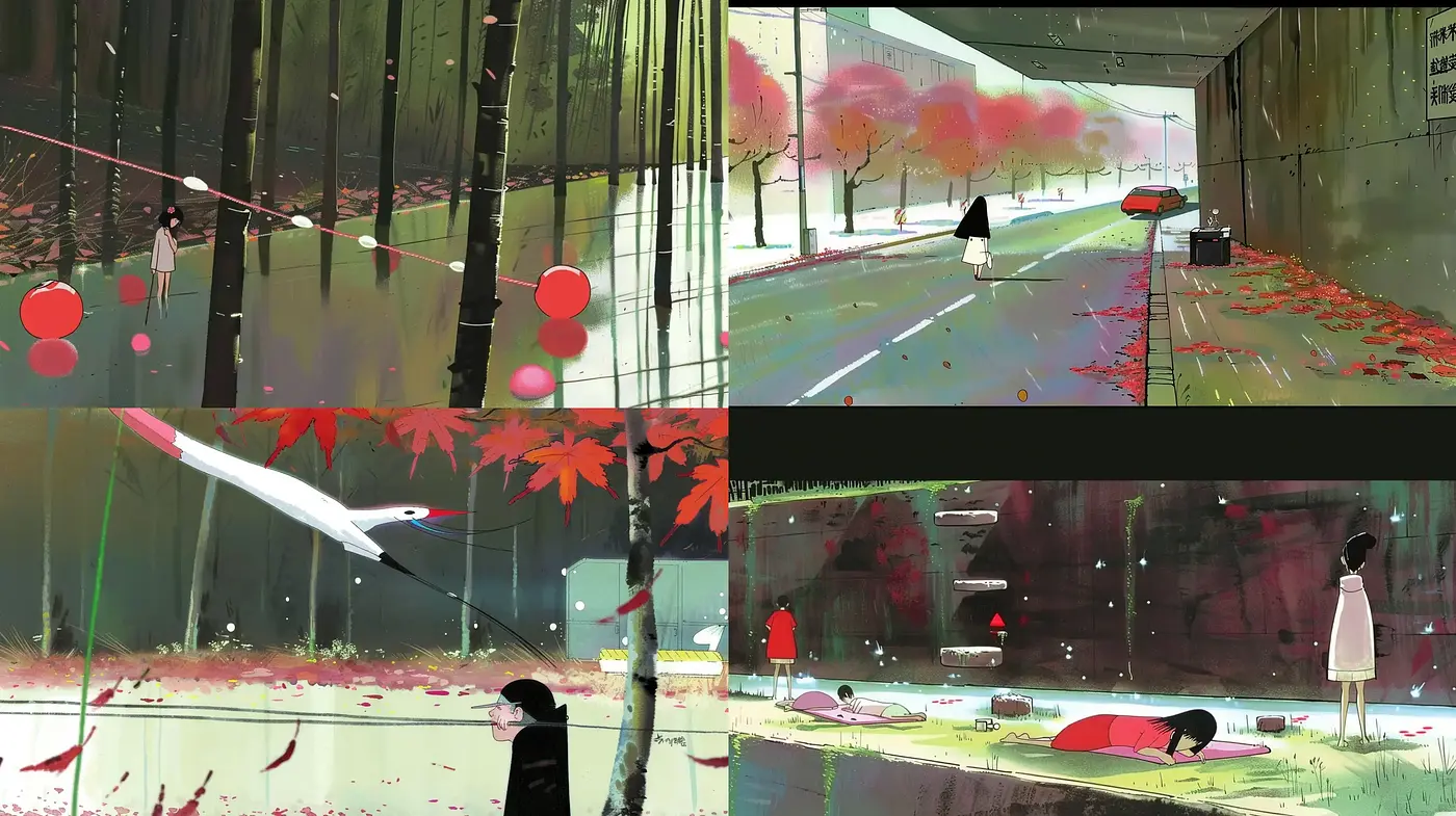 Ethereal Brushwork Harmony in Nature and Urban Narratives - Midjourney sref style
