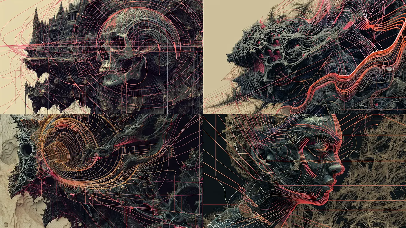 Abstract Techno-Surrealism in a Muted Ethereal Palette - Midjourney sref style