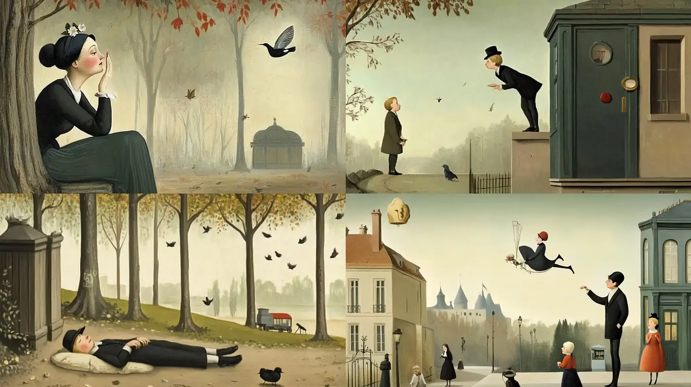 Melancholic Whimsy in a Surrealist Autumn - Midjourney sref style