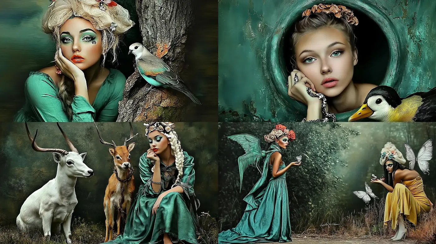 Enchanted Verdant Realms: A Fusion of Baroque Elegance and Fantasy - Midjourney sref style