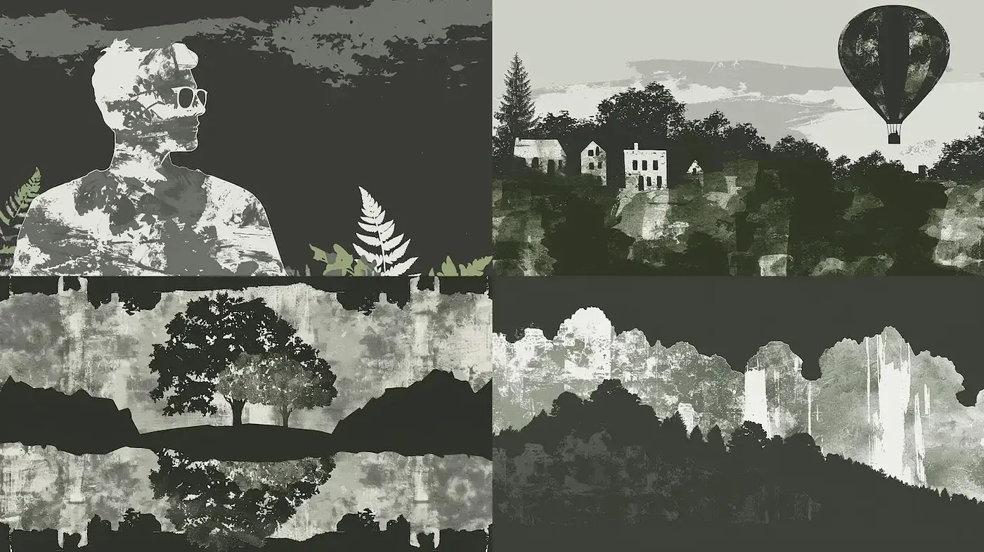 Abstract and Textured Landscape Collage with a Contemporary Flair - Midjourney sref style