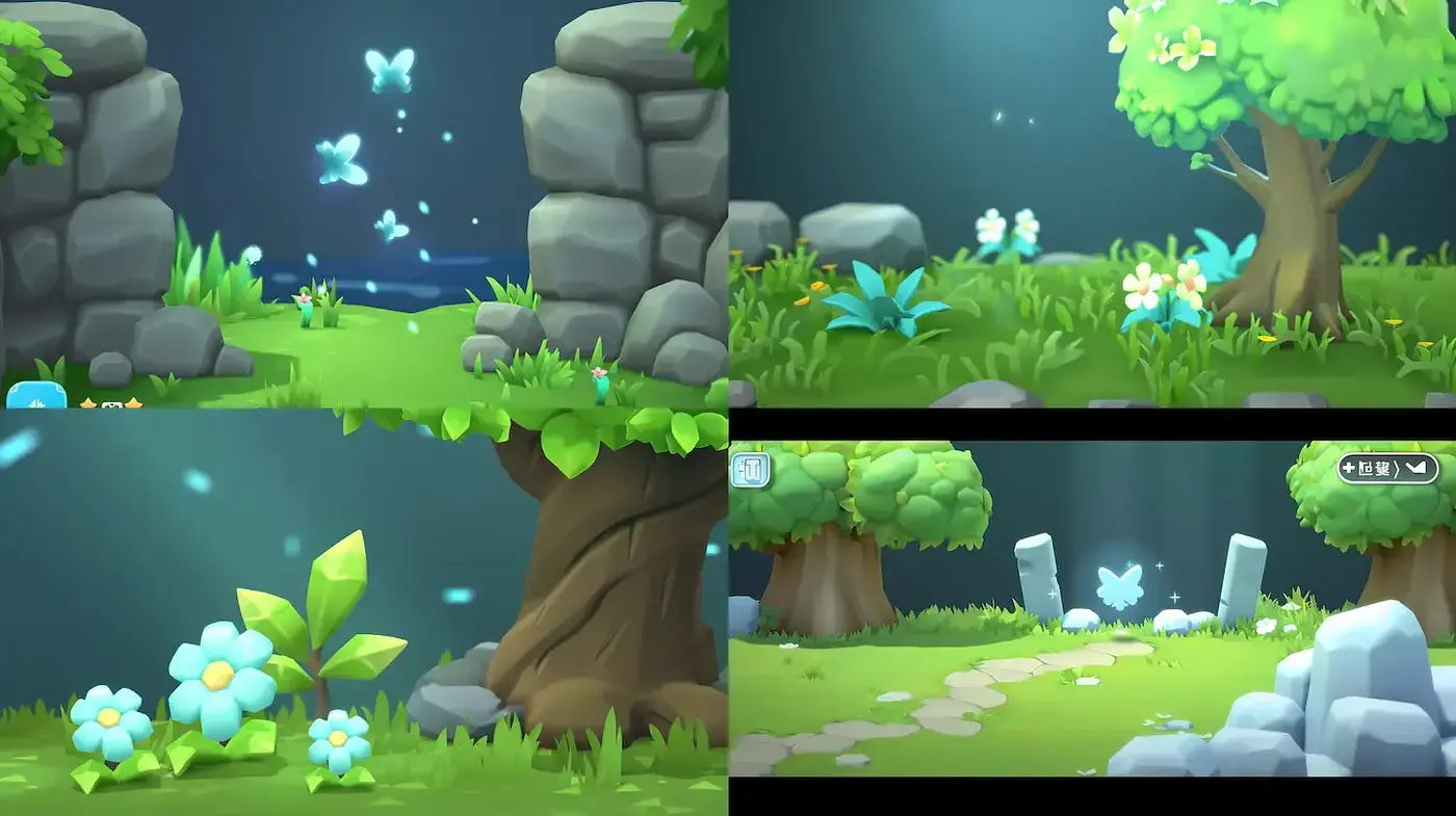 Whimsical, lush environments with a playful aesthetic - Midjourney sref style